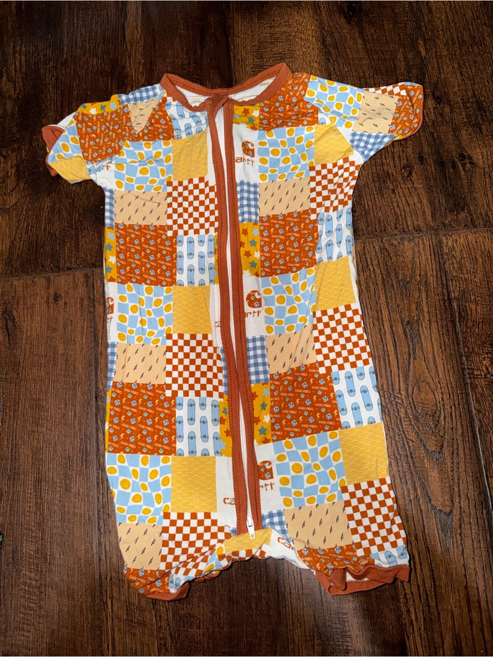 Orange Patchwork Short-Sleeve Kids One-Piece Romper bamboo